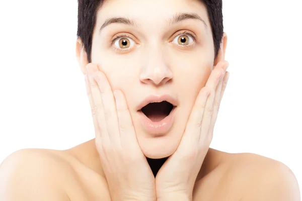 Chica sorprendida con un pelo corto — Foto de Stock