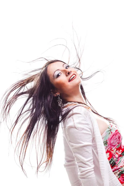 Beautiful girl with windy hair — Stock Photo, Image