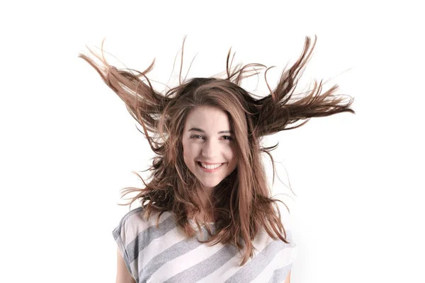 Retrato de una hermosa chica con el pelo ondulado — Foto de Stock