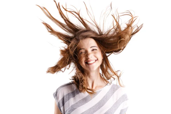Portrét krásné dívky s vlající vlasy — Stock fotografie