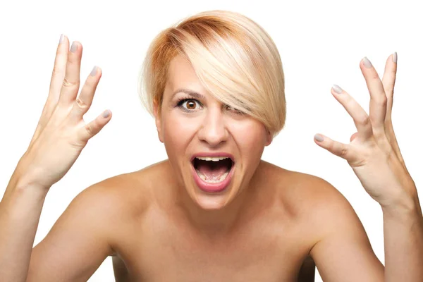 Wütendes blondes Mädchen schreit — Stockfoto