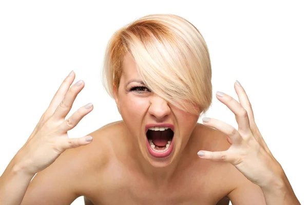 Сердитая блондинка кричит — стоковое фото