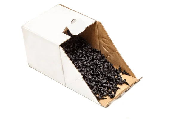 Gruppe schwarzer Schrauben in einer Schachtel — Stockfoto