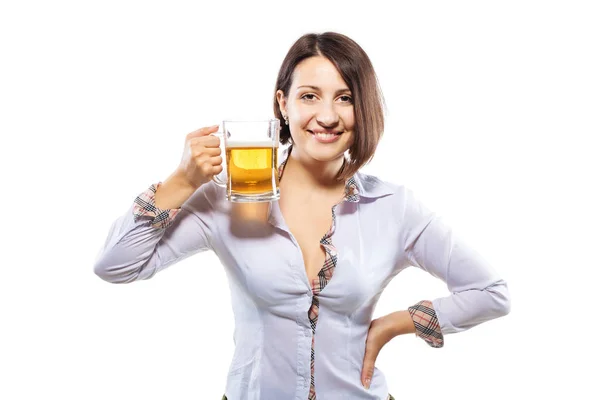 Chica con vaso de cerveza — Foto de Stock