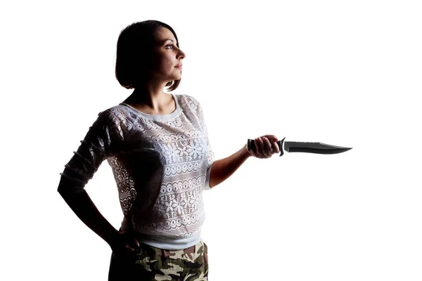 大型のナイフで影の少女 — ストック写真
