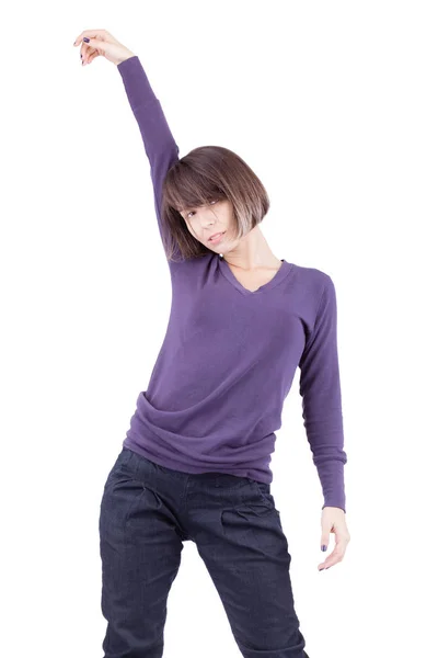 Girl with short hair dancing — Stock Photo, Image