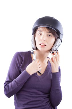 Kayak kask ile güzel kız