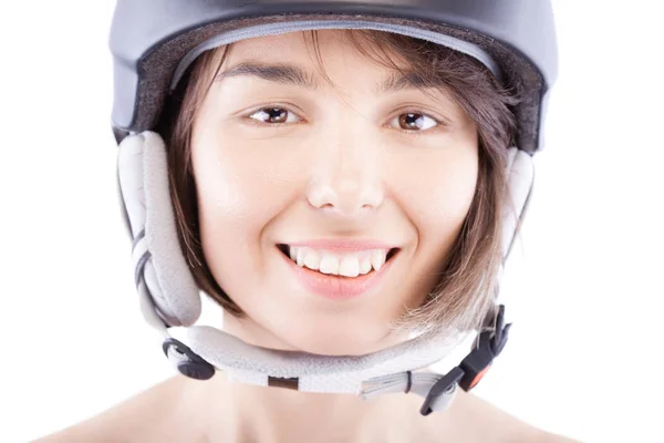Menina bonita com capacete de esqui — Fotografia de Stock