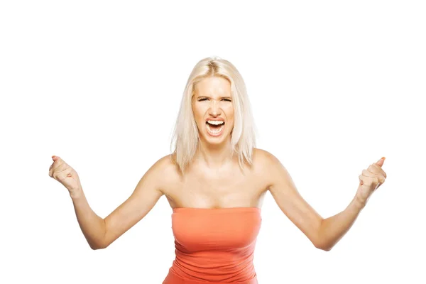 Angry blond girl screaming — Stock Photo, Image