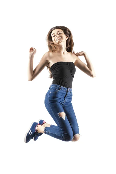 Happy girl jumping — Stock Photo, Image