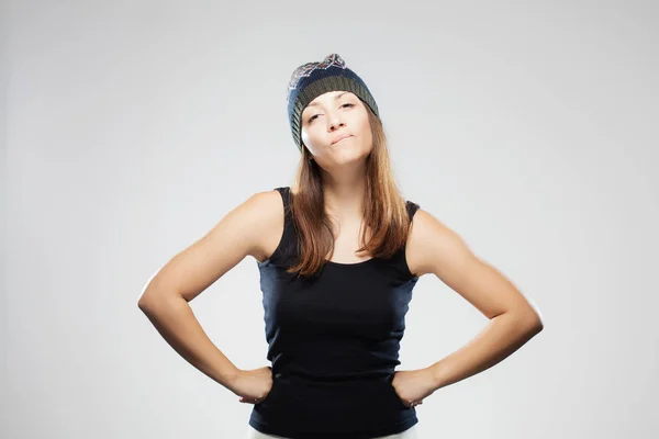 Serious girl with winter hat — Stock Photo, Image