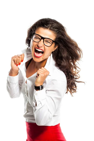 Screaming business woman with glasses — Stock Photo, Image