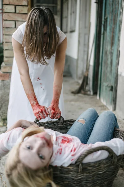 Zombie woman and Ghost woman — Stock Photo, Image