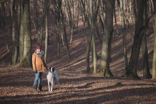 Jeune femme avec chien — Photo