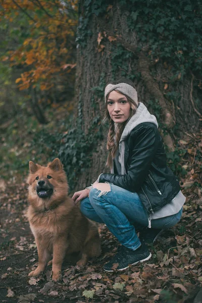 Mulher jovem Proprietário e cão — Fotografia de Stock