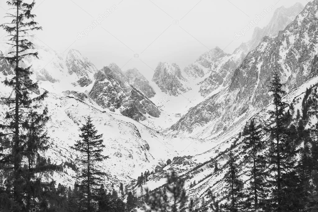Mountain range, winter landscape. 