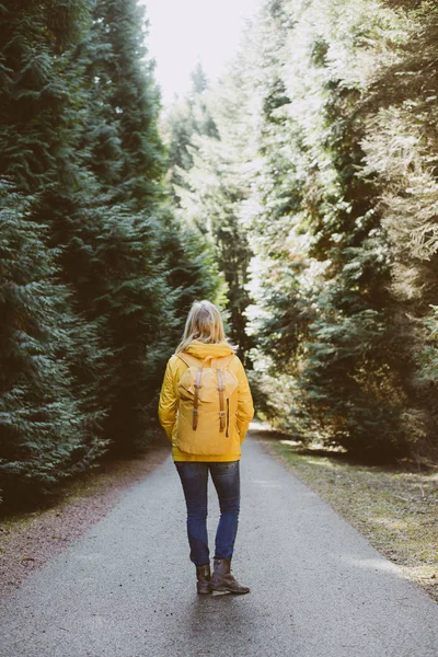 Carefree woman standing in forest — Stock Photo, Image