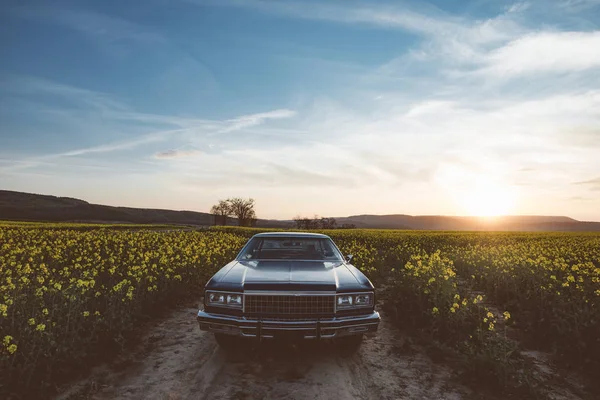 Auto d'epoca americana su strada di campagna — Foto Stock