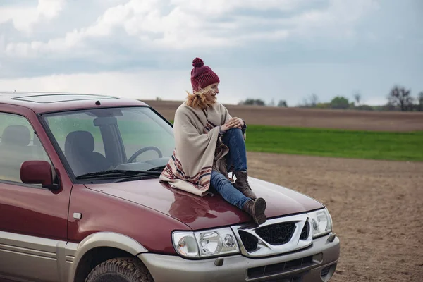 Woman on adventure, road trip concept Stock Image