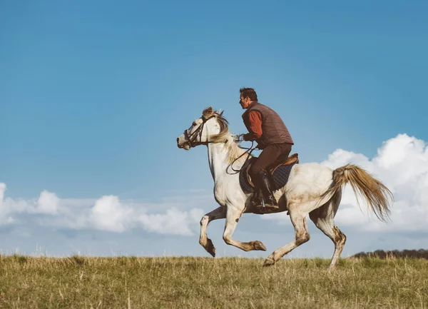 Uomo a cavallo bianco — Foto Stock