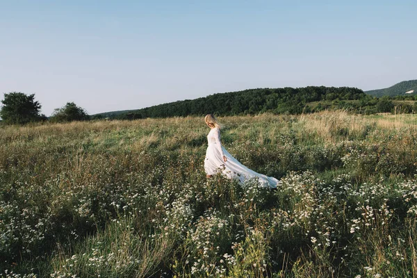 Mooie bruid buiten. Natuurlijk landschap. — Stockfoto