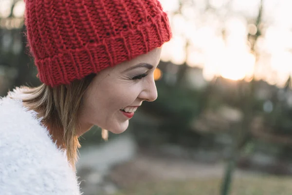 Carefree girl enjoy life outdoor. Happy life concept. Smiling woman at sunset. Beautiful woman portrait.