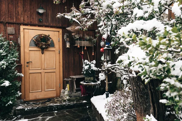 Porta Legno Bellissimo Giardino Inverno — Foto Stock