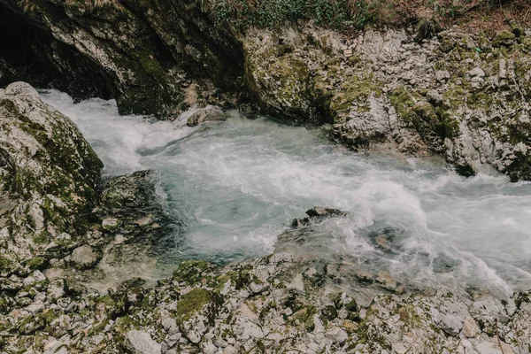 Akan Nehir Doğal Cascade Vintgar Gorge Slovenya — Stok fotoğraf