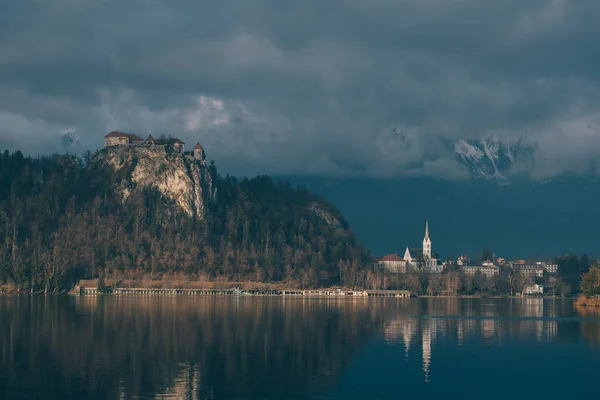 Château Bled Château Bled Coucher Soleil Sur Lac Saigné Les — Photo