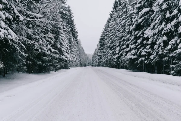 Téli Vezetői Téli Road Országúton Vezet Keresztül Téli Hegyi Táj — Stock Fotó