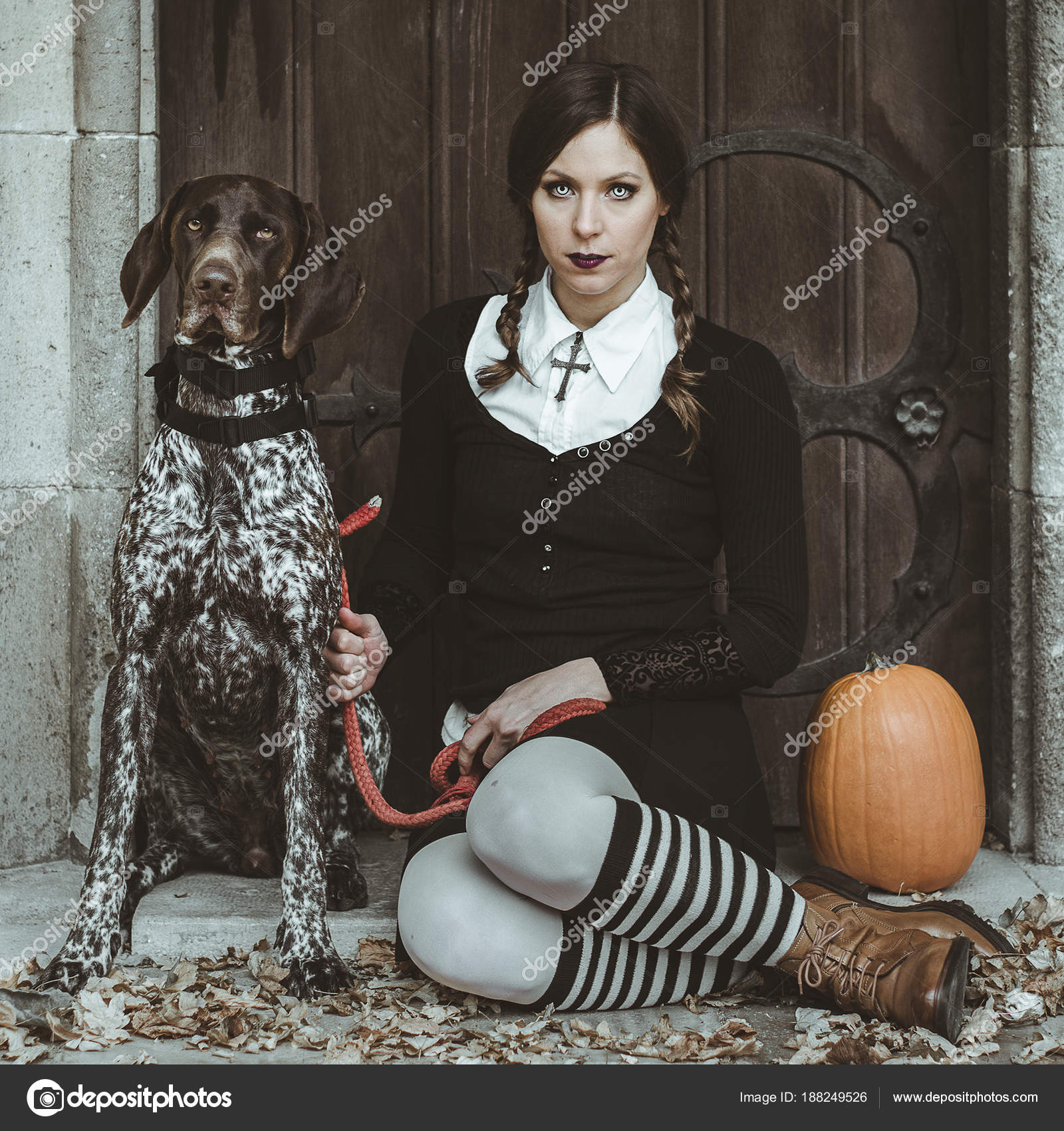 Creepy Woman Her Dog Halloween Zombie Woman Halloween Costume Scary Stock  Photo by ©loriklaszlo 188249526