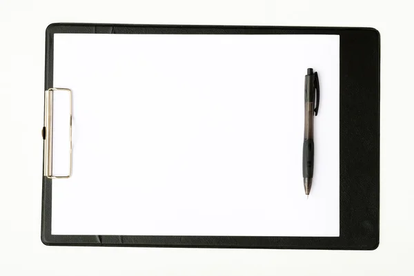 Černá schránka s perem, samostatný — Stock fotografie