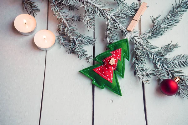 Christmas decoration with burning candles — Stock Photo, Image