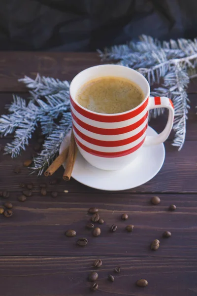 Tasse Kaffee und Tannenzweig — Stockfoto