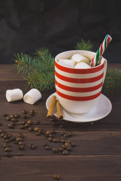 Cup of coffee and christmas fir branch — Stock Photo, Image