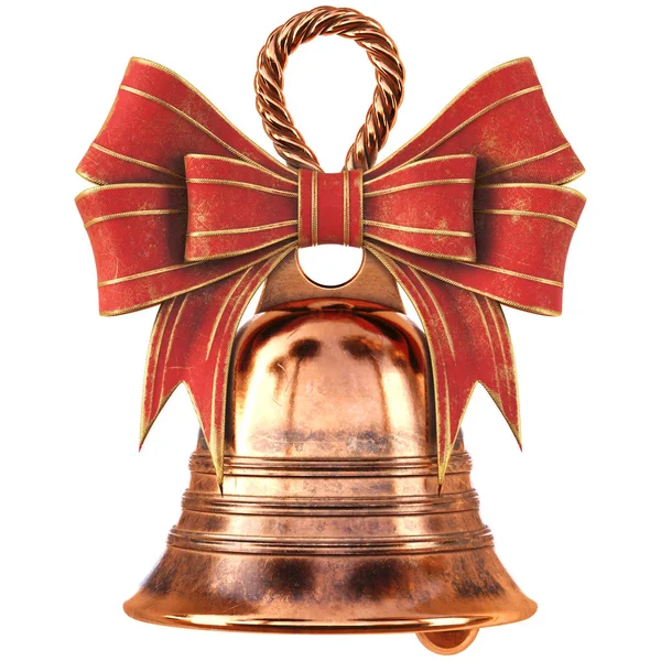 Boże Narodzenie mosiądzu dzwon z kokardą czerwony — Zdjęcie stockowe