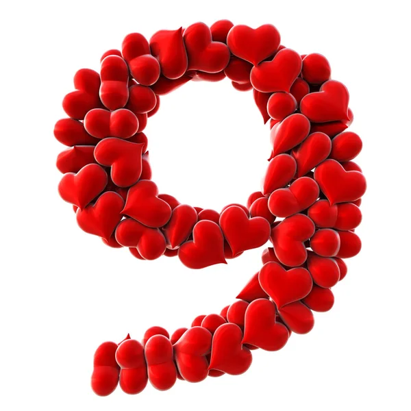 Kırmızı kalpler yapılan numarası — Stok fotoğraf