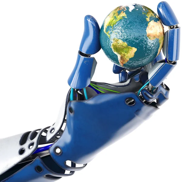 Hand of robot holding Earth — Stock Photo, Image