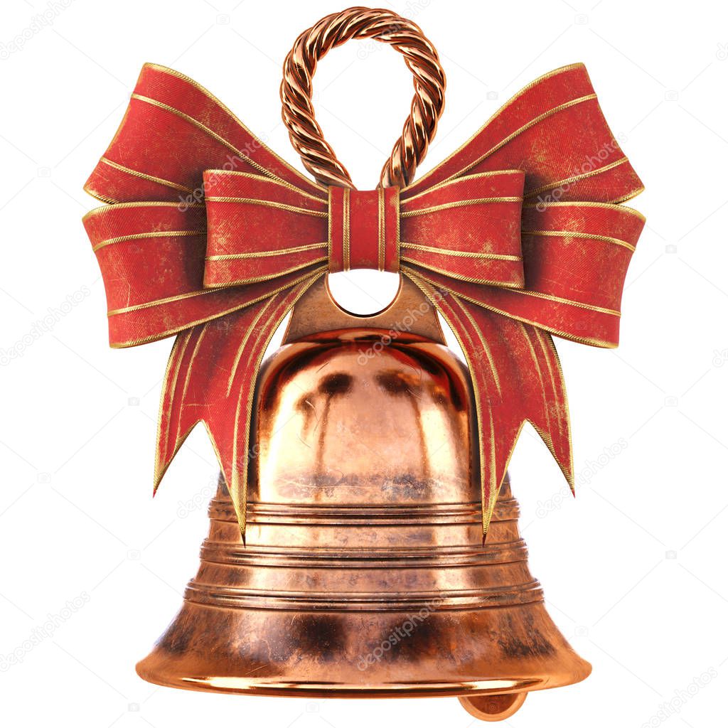 Christmas brass bell with red bow