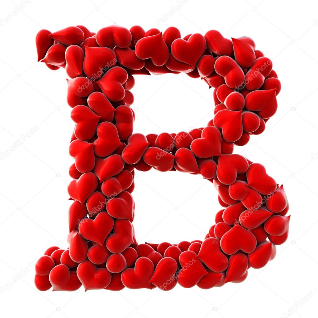 letter made from red hearts