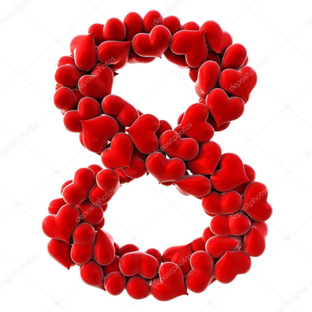 Number made from red hearts