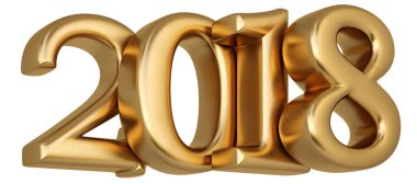 Yeni 2018 yıl altın. beyaz izole. 3D çizim.