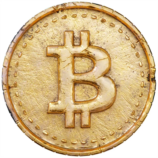 Bitcoin d'or isolé sur fond blanc. Illustration 3d — Photo