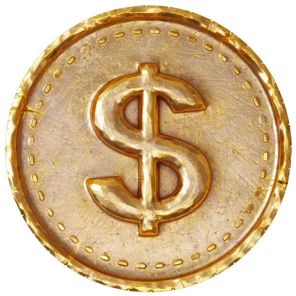 Gold coin with dollar sign. Isolated on white background. 3d rendering. — Stock Photo, Image