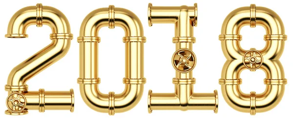 2018 Nieuwjaar van gouden gas leidingen. Geïsoleerd op een witte achtergrond. 3D illustratie — Stockfoto