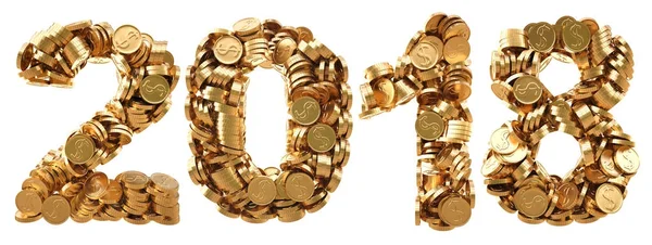 Nuevo año 2018 de las monedas de oro. aislado en blanco. Ilustración 3D . — Foto de Stock