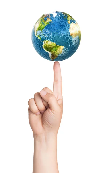 Planeet aarde op de vinger. Elementen van dit beeld ingericht door Nasa. 3D illustratie. — Stockfoto