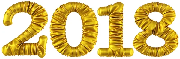 Neues Jahr 2018 aus dem goldenen Stoff. isoliert auf weiß. 3D-Illustration. — Stockfoto