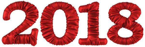 Νέο έτος 2018 από το κόκκινο ύφασμα. απομονωμένα σε λευκό. 3D απεικόνιση. — Φωτογραφία Αρχείου