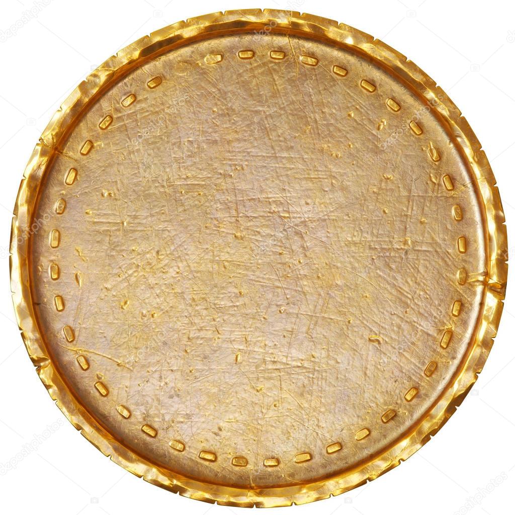 Empty old gold coin with scratches and cracks. 3d rendering.